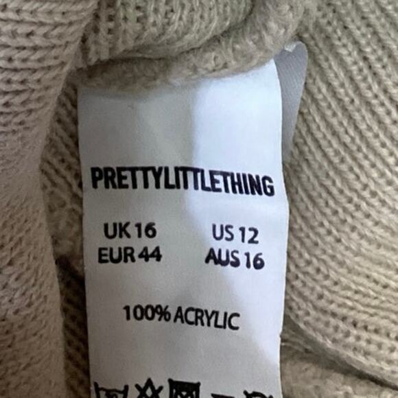 PrettyLittleThing Beige Knit Long Sleeve V-Neck Midi Sweater Bodycon Dress 12 - Picture 5 of 5